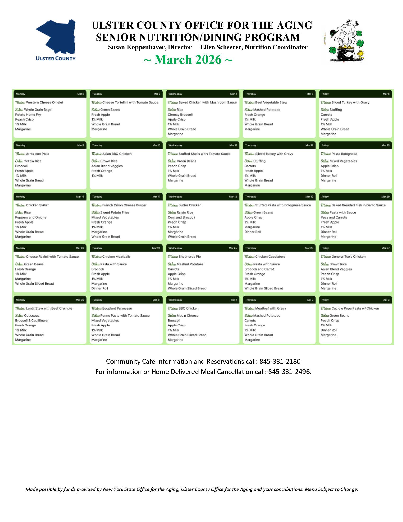 January 2026 Senior Nutrition Program Menu