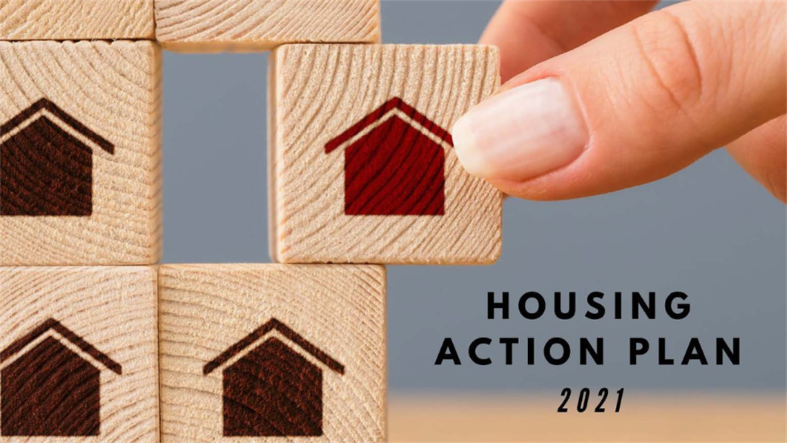 Housing Action Plan 2021 - Image of stack of wooden blocks printed with a house icon