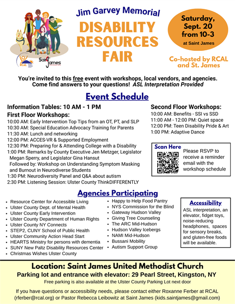 2025 Sept 20 Disability Resources Fair. Lists schedules and participating agencies.