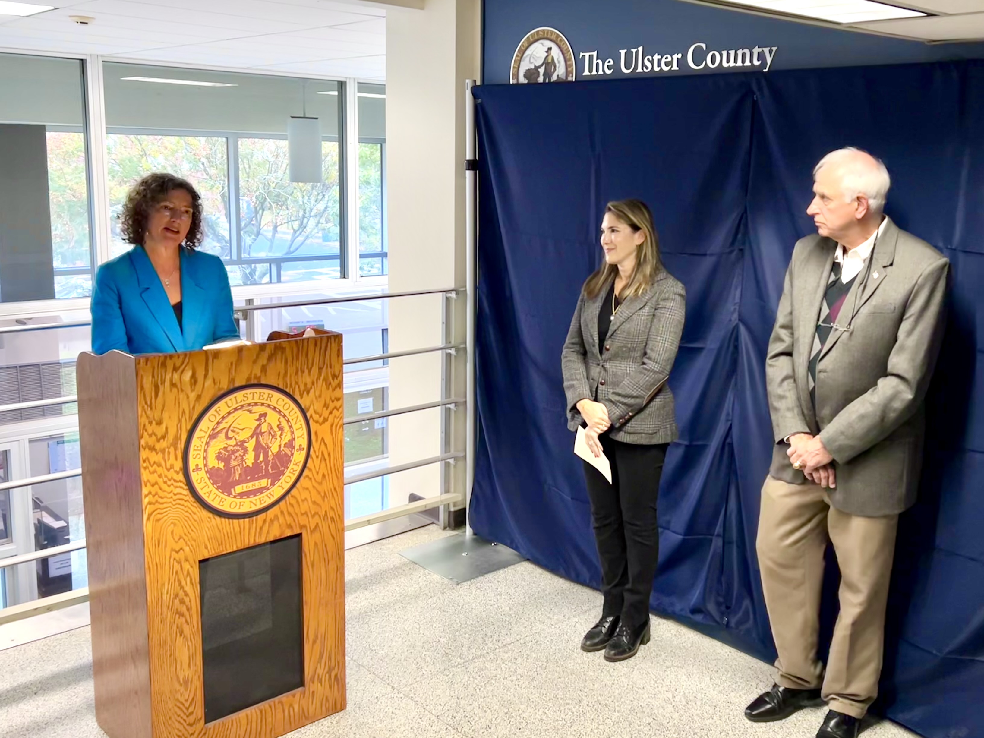 County Executive Jen Metzger speaks at the Dedication Ceremony honoring Nina Postupack